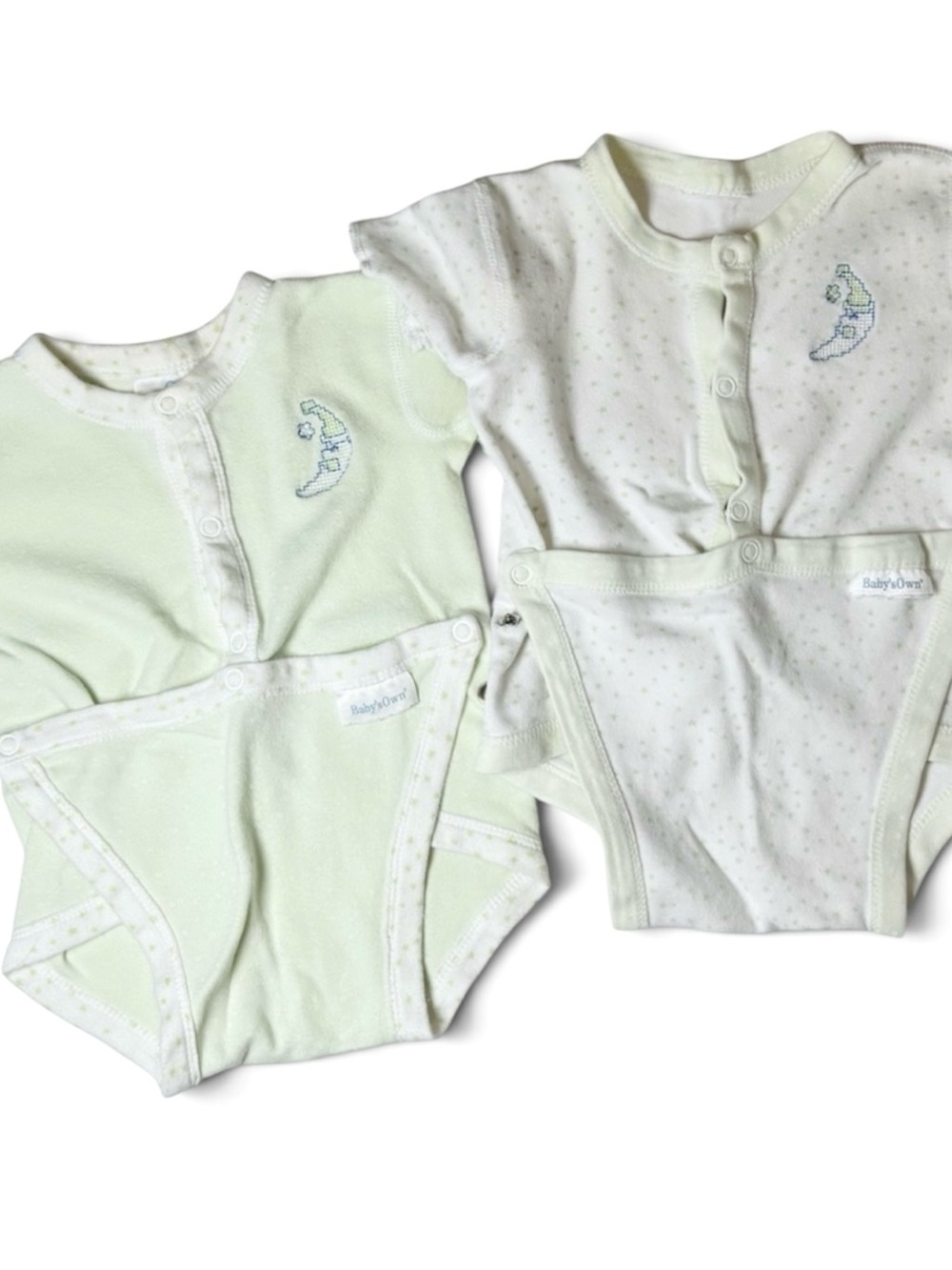 Rare Vintage Baby’s Own Front Snap Star Moon Bodysuits Set of 2 Retro Pastel 3M